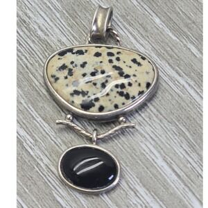 Whitney Kelly WK 925 Sterling Silver Dalmatian Jasper Black Onyx Pendant Vintage